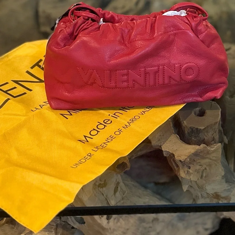 Valentino by Mario Valentino Red Leather Chain Crossbody Bag NWT Rare - Picture 2 of 14